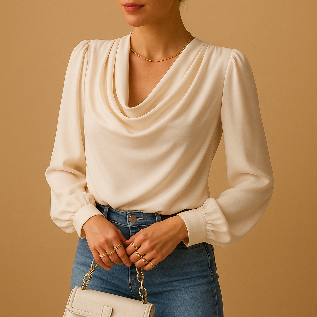 Chiffon blouse with puff sleeves for women | Isla 1