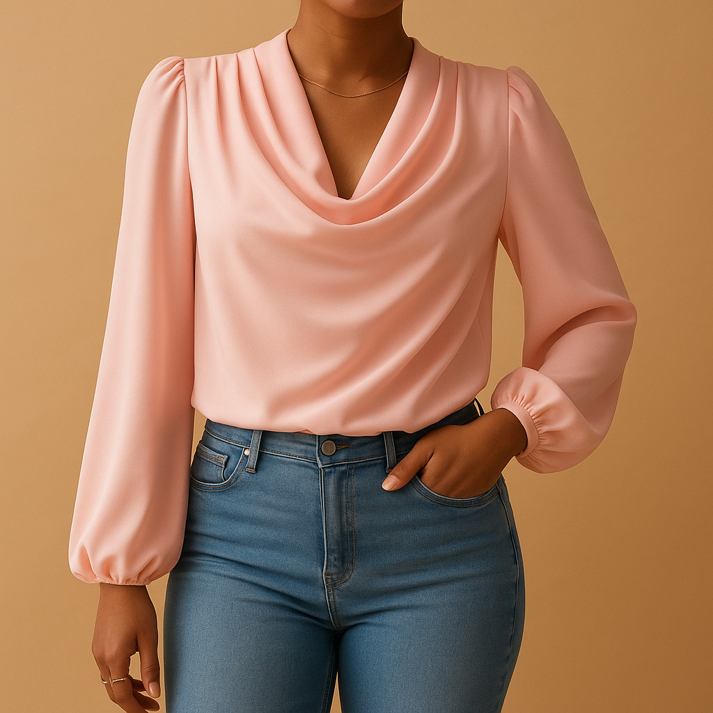 Chiffon blouse with puff sleeves for women | Isla 2