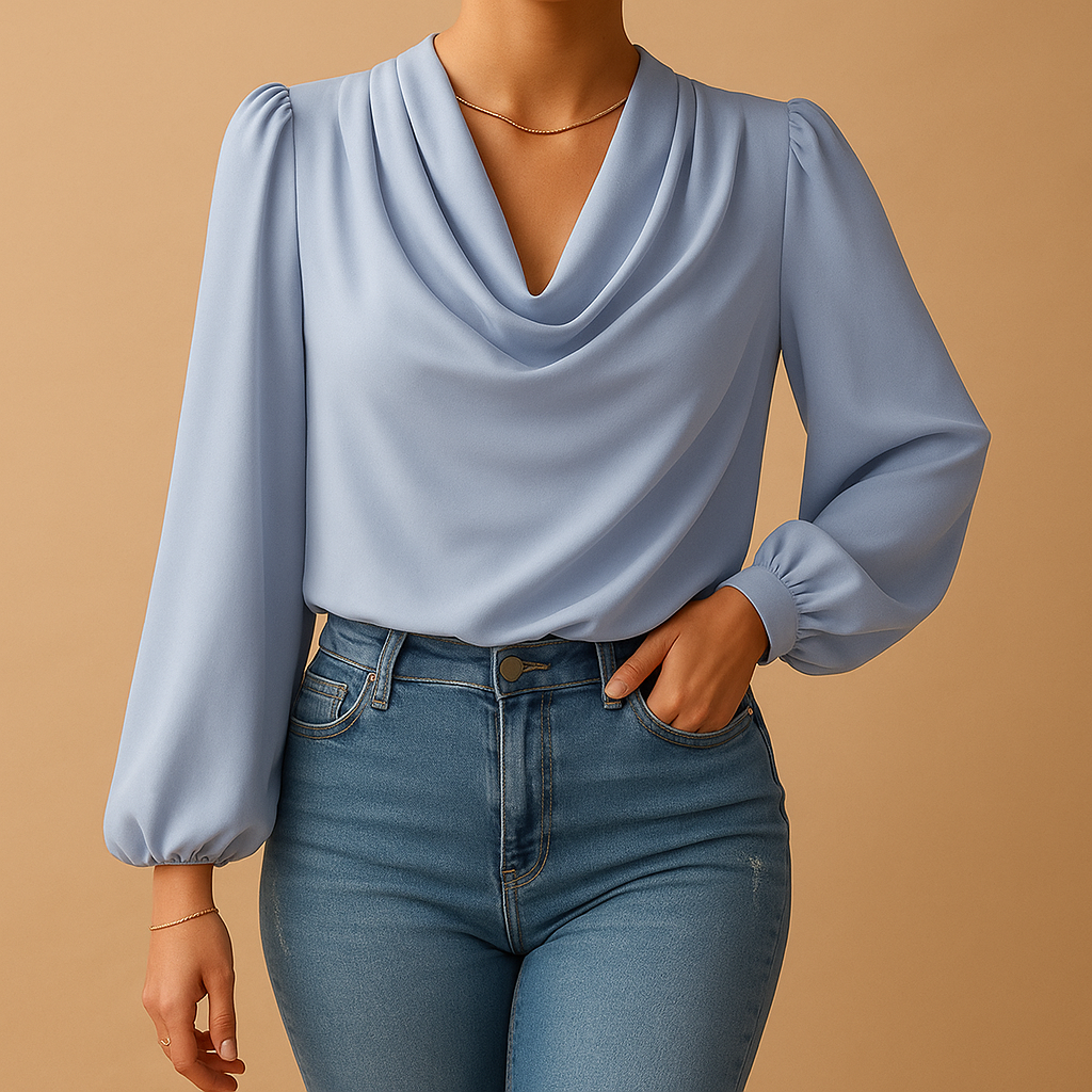 Chiffon blouse with puff sleeves for women | Isla 4