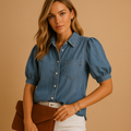 Denim blouse with button-down design for women | Claire 0