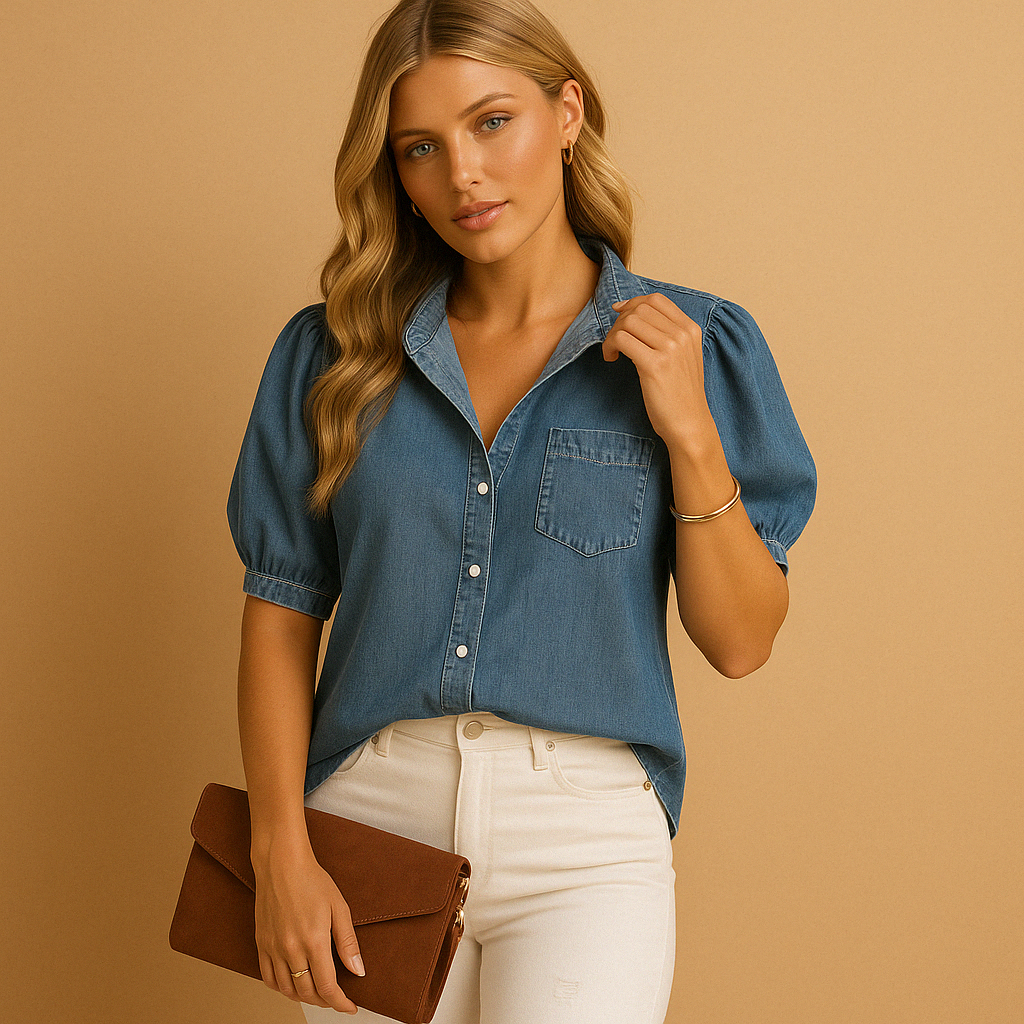 Denim blouse with button-down design for women | Claire 1