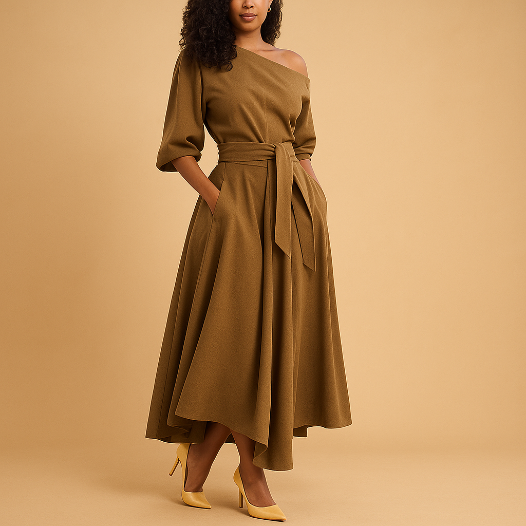 Elegant belted midi dress for women | Maureen 1