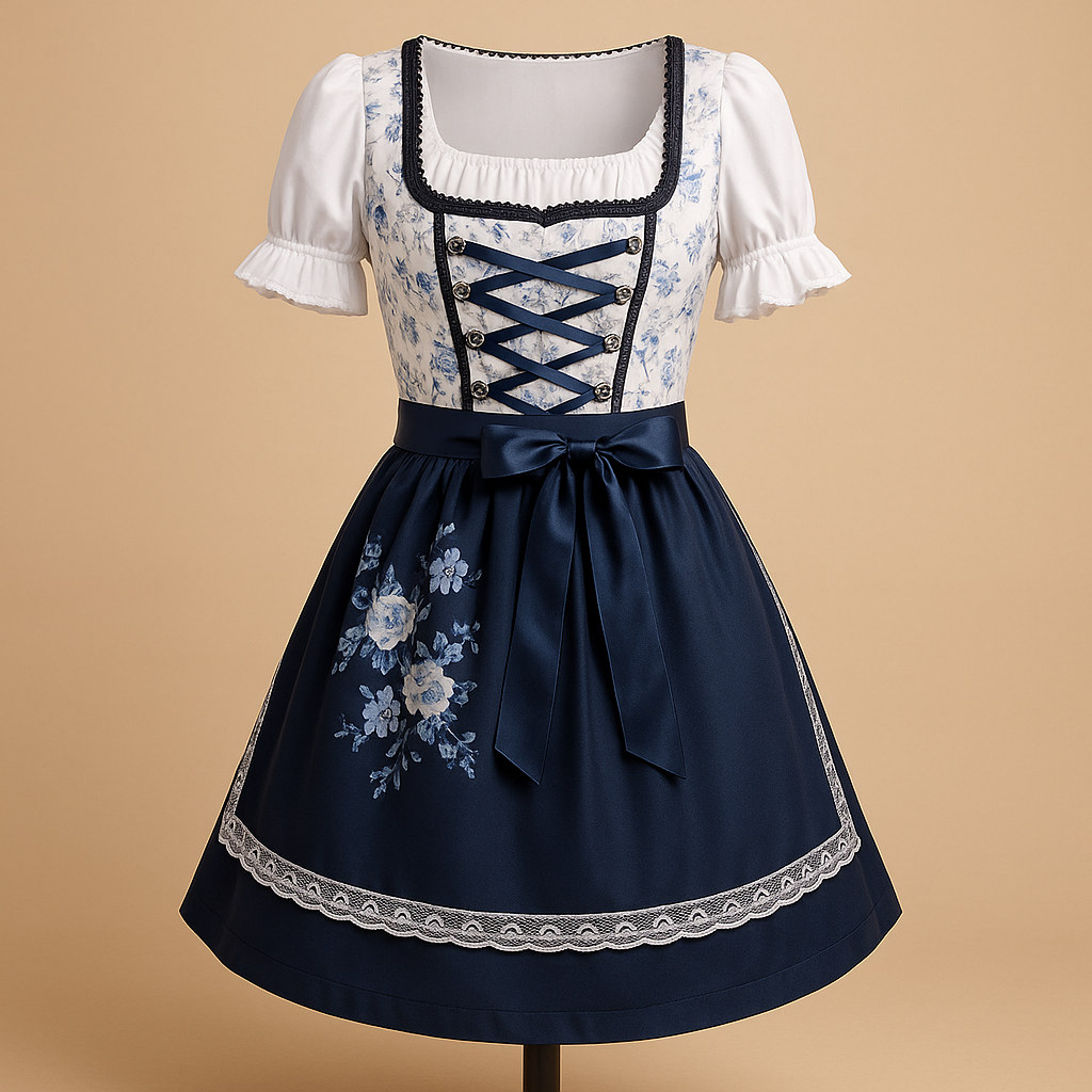 Elegant blue lace party dress with apron for women | Christy 0