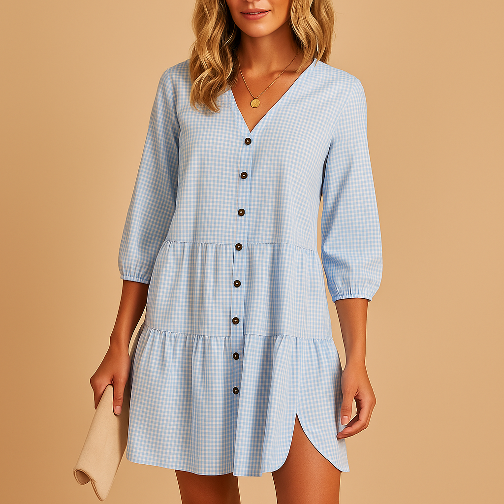 Elegant midi summer dress with three-quarter sleeves for women | Amelia 0