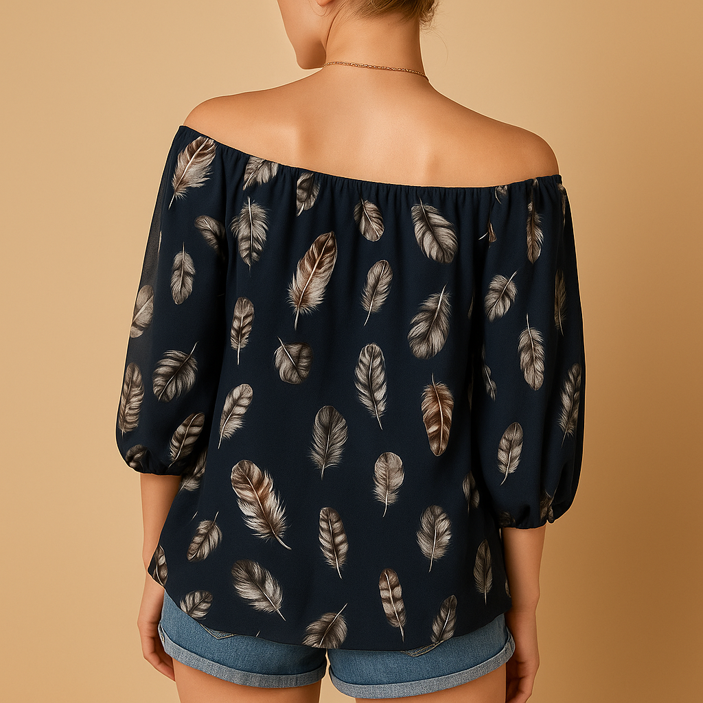 Feather print V-neck blouse for women | Nora 4