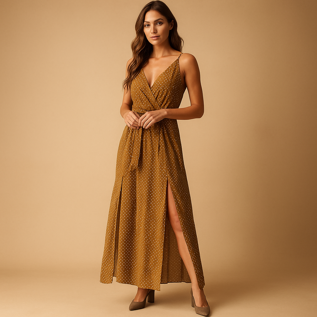 Floral beach dress with V-neck for women | Liana 4