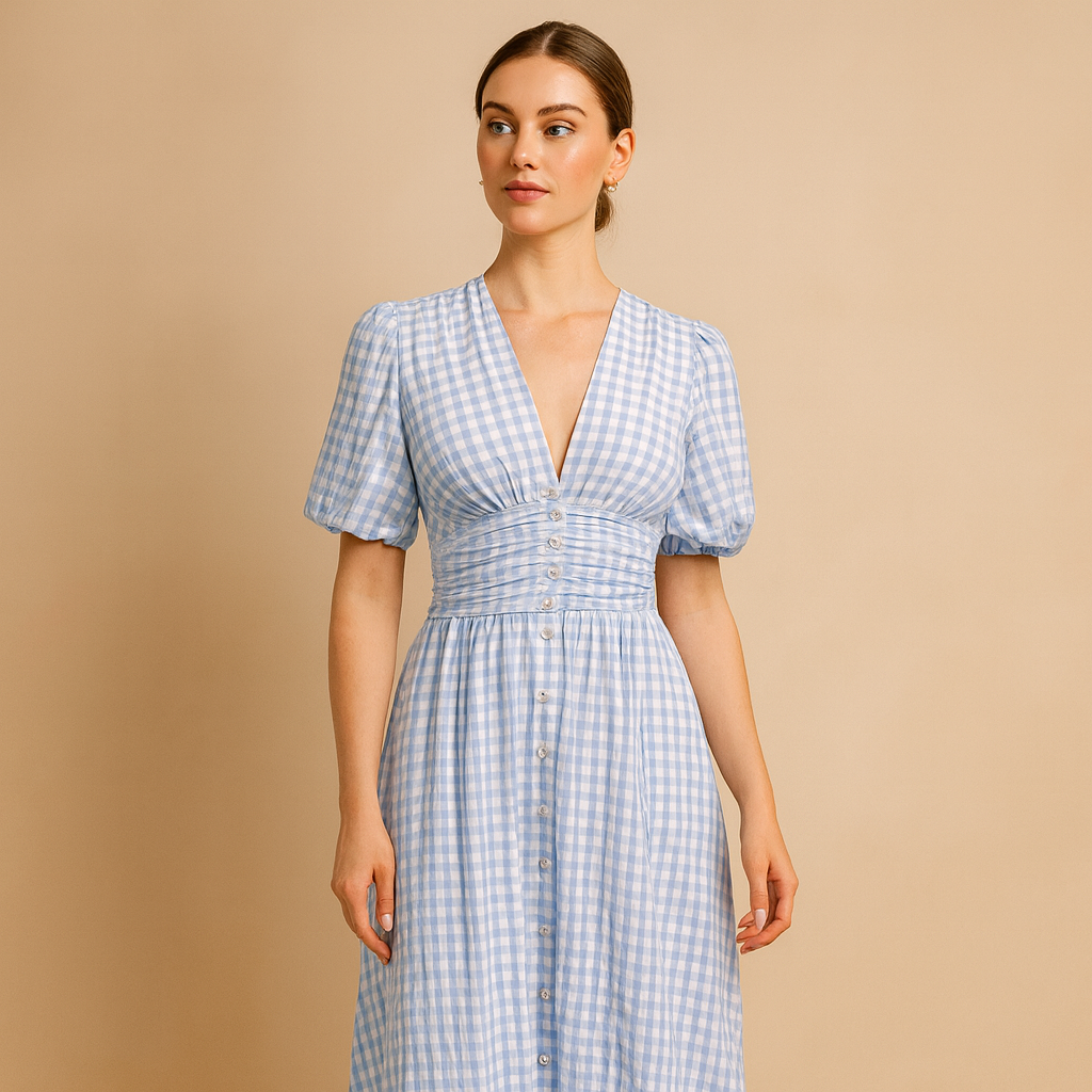 Flowy buttoned maxi dress with long sleeves for women | Danique 0