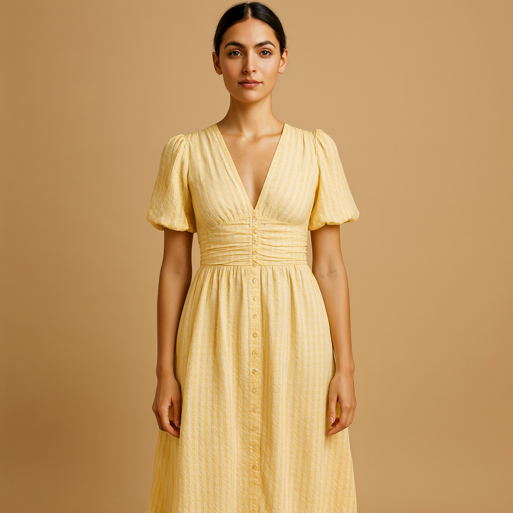 Flowy buttoned maxi dress with long sleeves for women | Danique 2