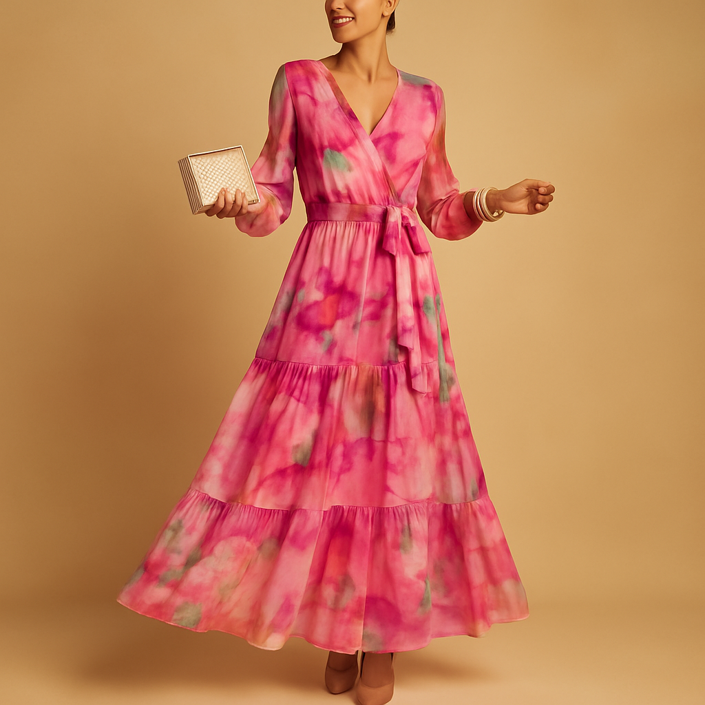 Flowy long summer dress with sleeves for women | Ivy 0