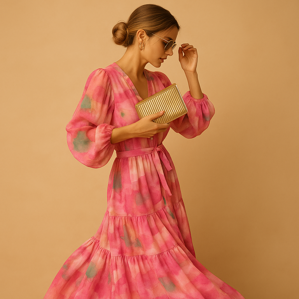 Flowy long summer dress with sleeves for women | Ivy 1