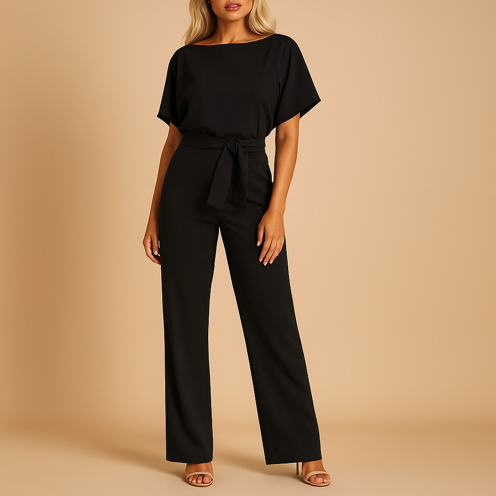 Glitter halterneck jumpsuit with open back for women | Eliza 1