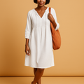 Knee-length summer midi dress with short sleeves for women | Isla 0