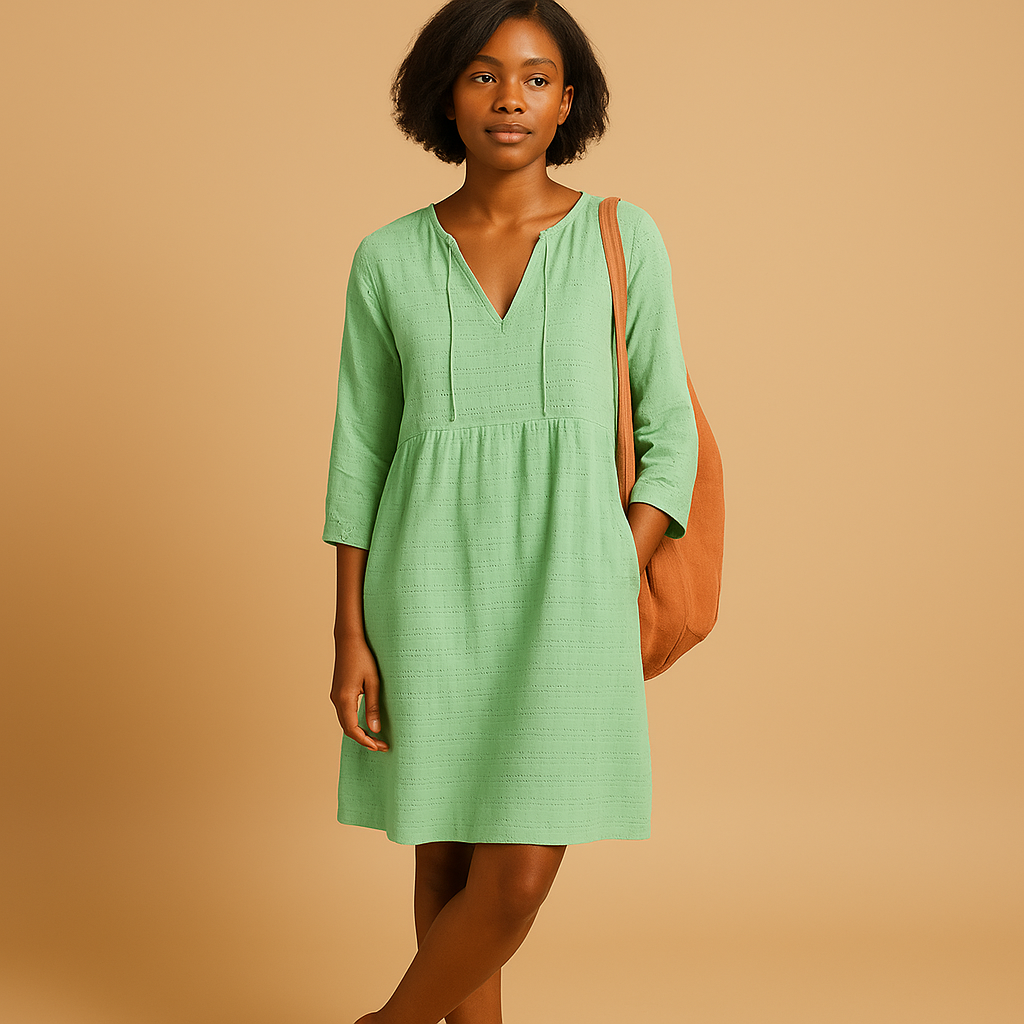 Knee-length summer midi dress with short sleeves for women | Isla 1