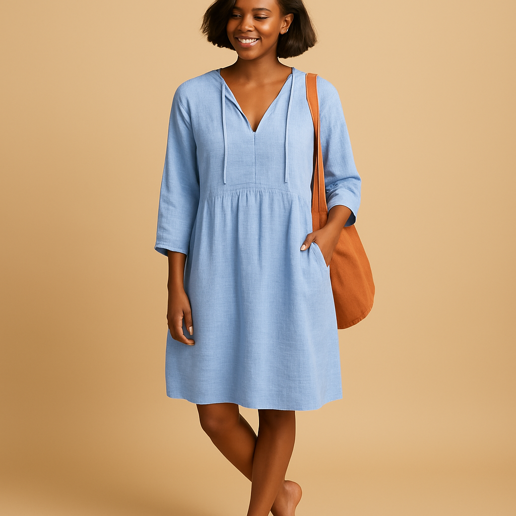 Knee-length summer midi dress with short sleeves for women | Isla 2