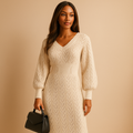 Knitted V-neck dress with long sleeves for women | Iris 0