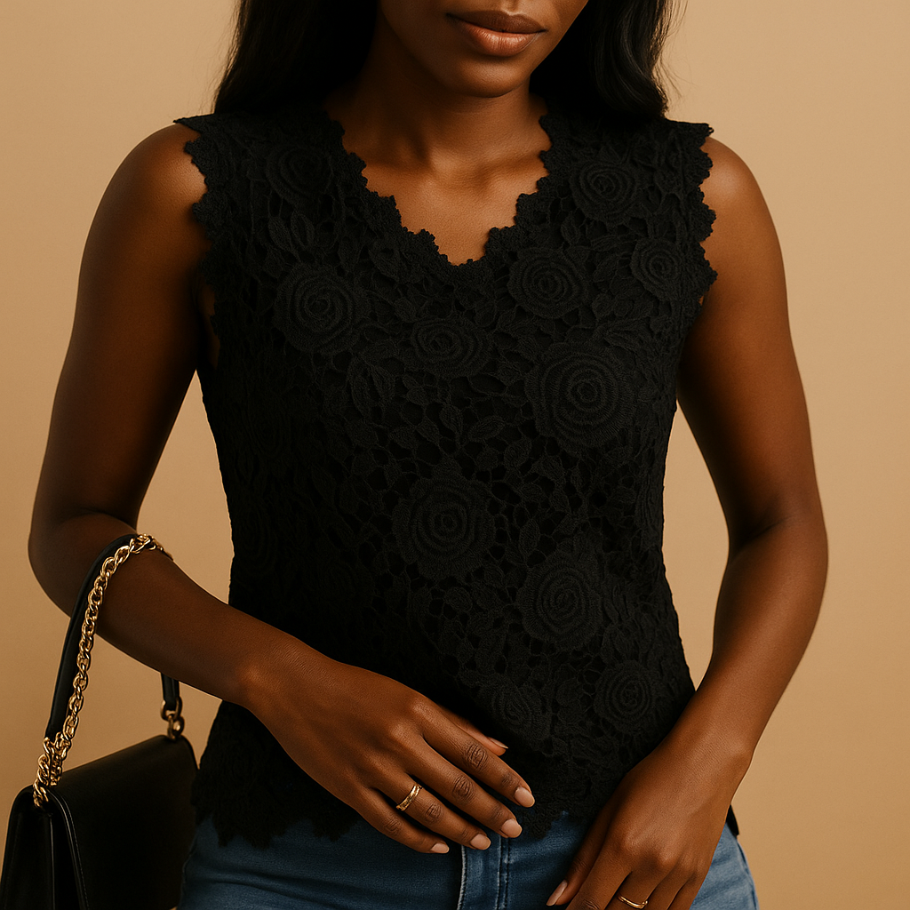 Lace blouse with round neck for women | Celeste 1