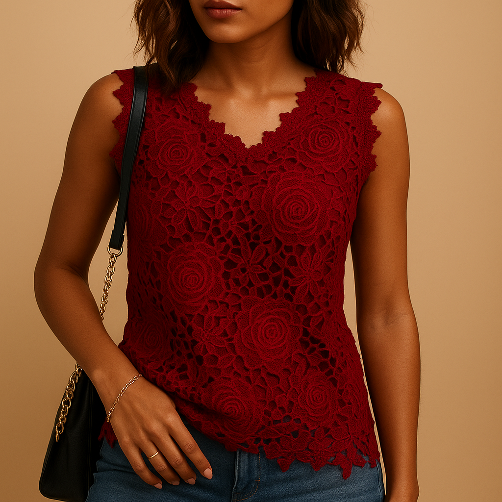 Lace blouse with round neck for women | Celeste 3