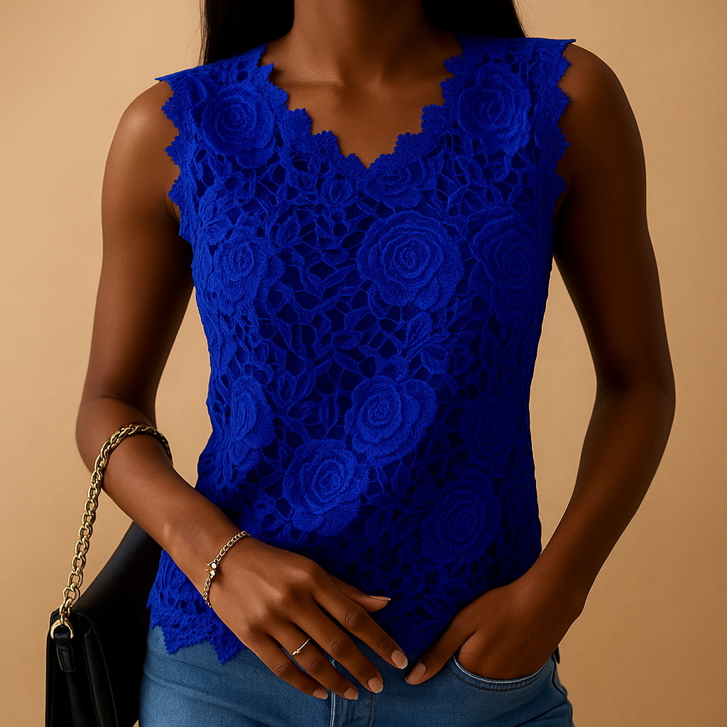 Lace blouse with round neck for women | Celeste 4