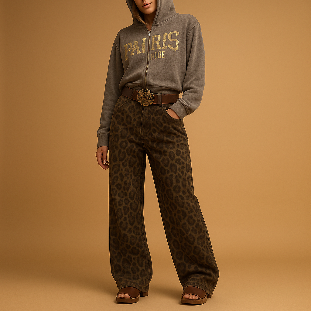 Leopard print slim fit jeans for women | Hazel 0