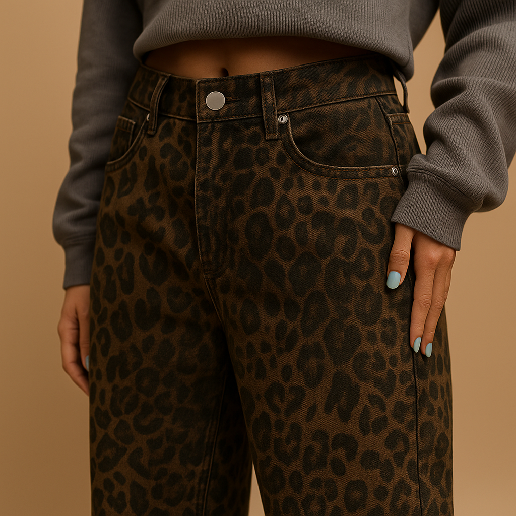 Leopard print slim fit jeans for women | Hazel 1