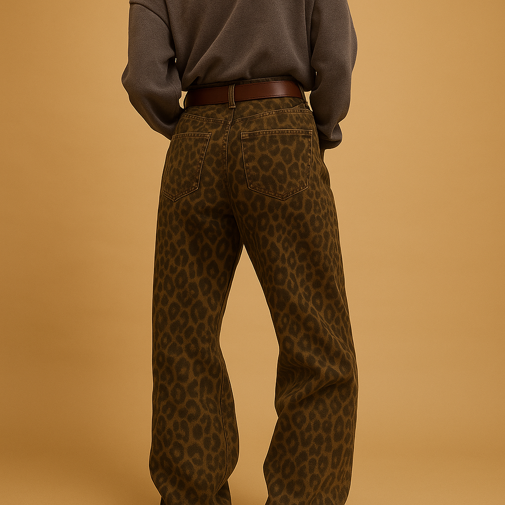 Leopard print slim fit jeans for women | Hazel 2