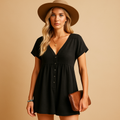 Lightweight V-neck summer jumpsuit for women | Hazel 0