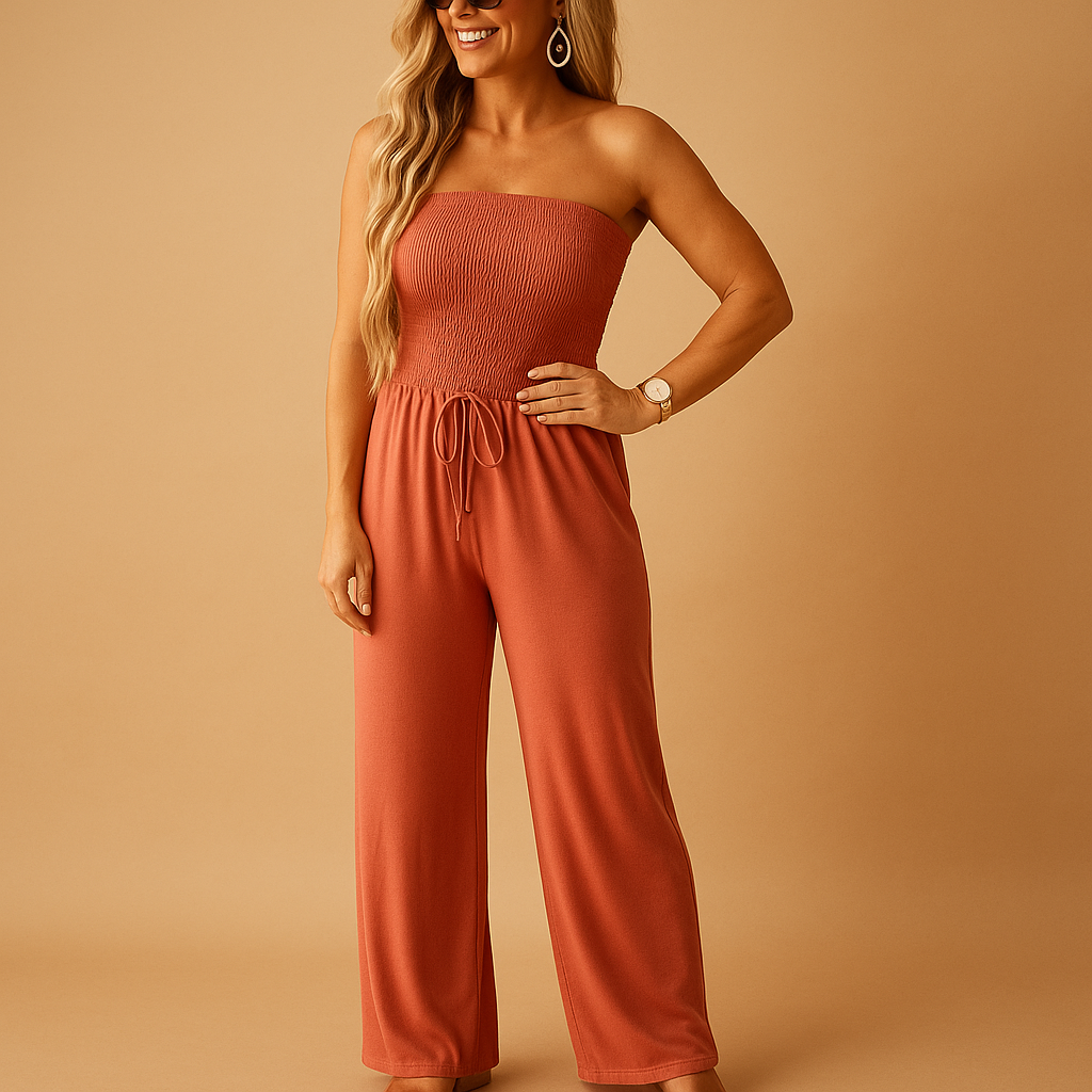 Off-shoulder summer jumpsuit with pockets for women | Eliza 0