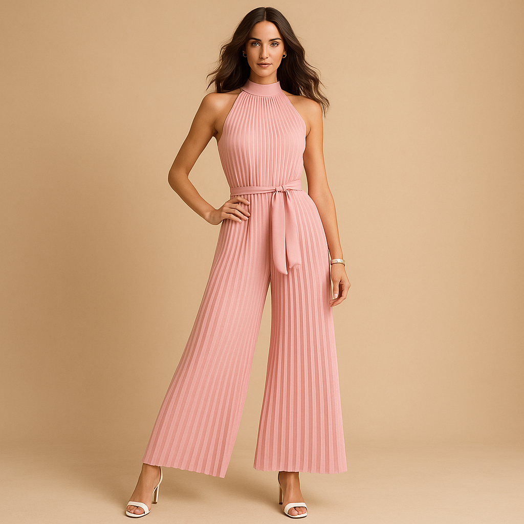 Pleated high-neck wide-leg jumpsuit for women | Noelle 1