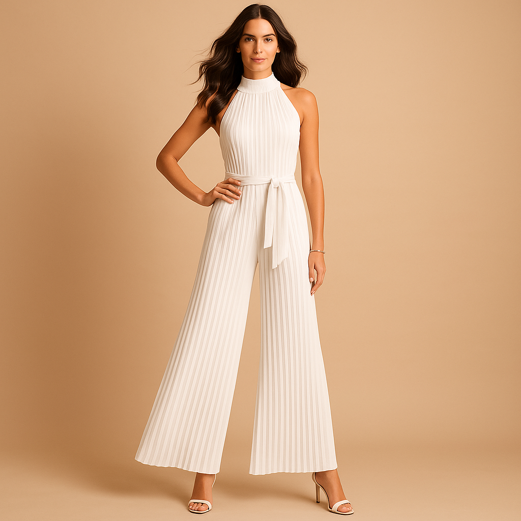 Pleated high-neck wide-leg jumpsuit for women | Noelle 2
