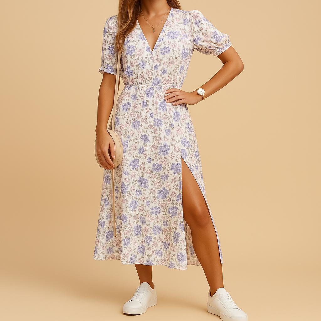 Printed summer maxi dress with V-neck for women | Isla 3