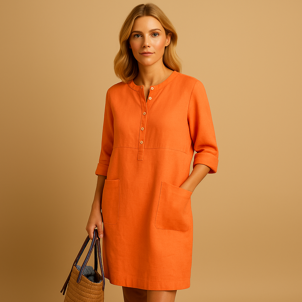 Relaxed button-down long casual dress with pockets for women | Hazel 3