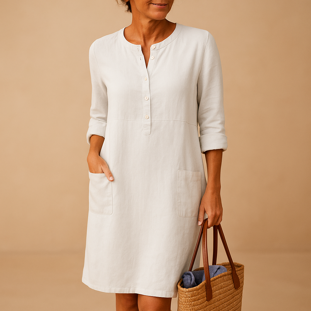 Relaxed button-down long casual dress with pockets for women | Hazel 5