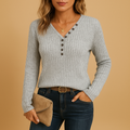 Ribbed V-neck top for women | Hazel 0