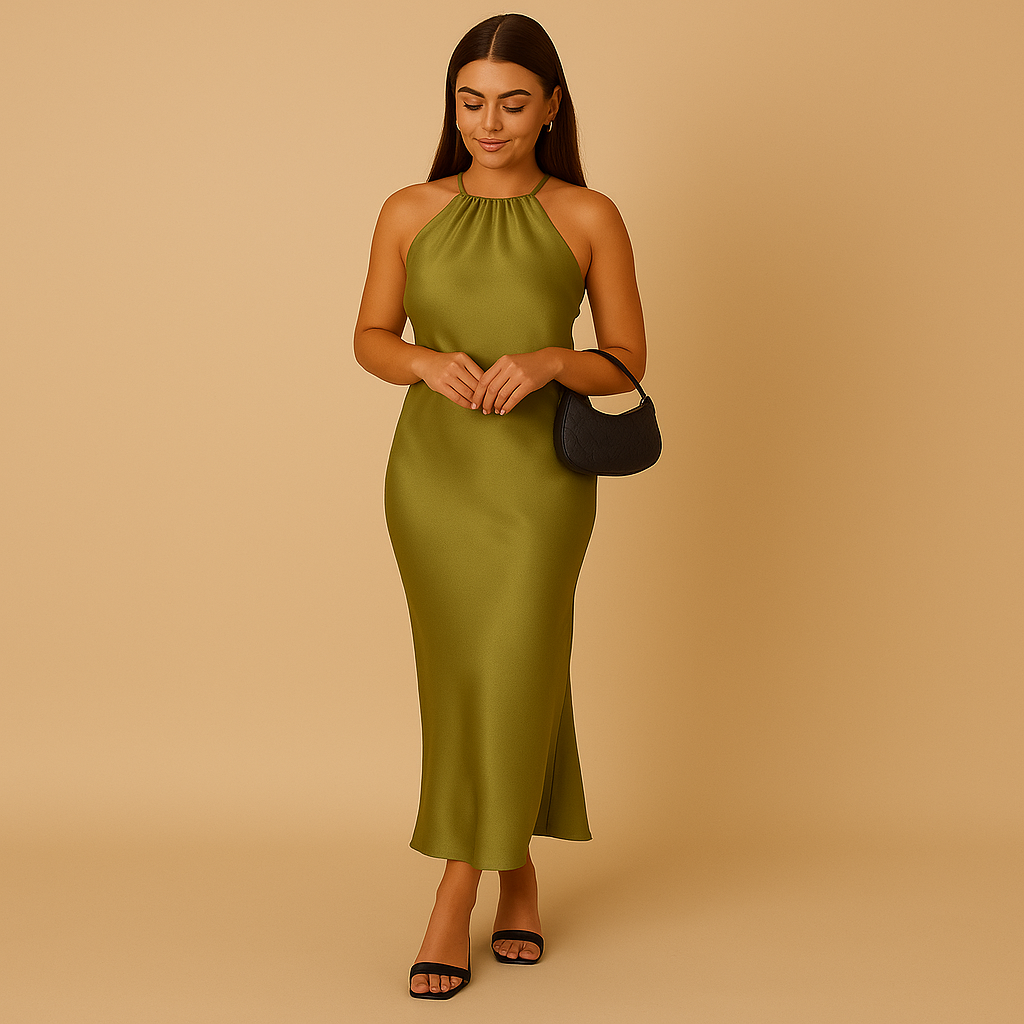 Satin wrap dress with long sleeves for women | Natasa 0