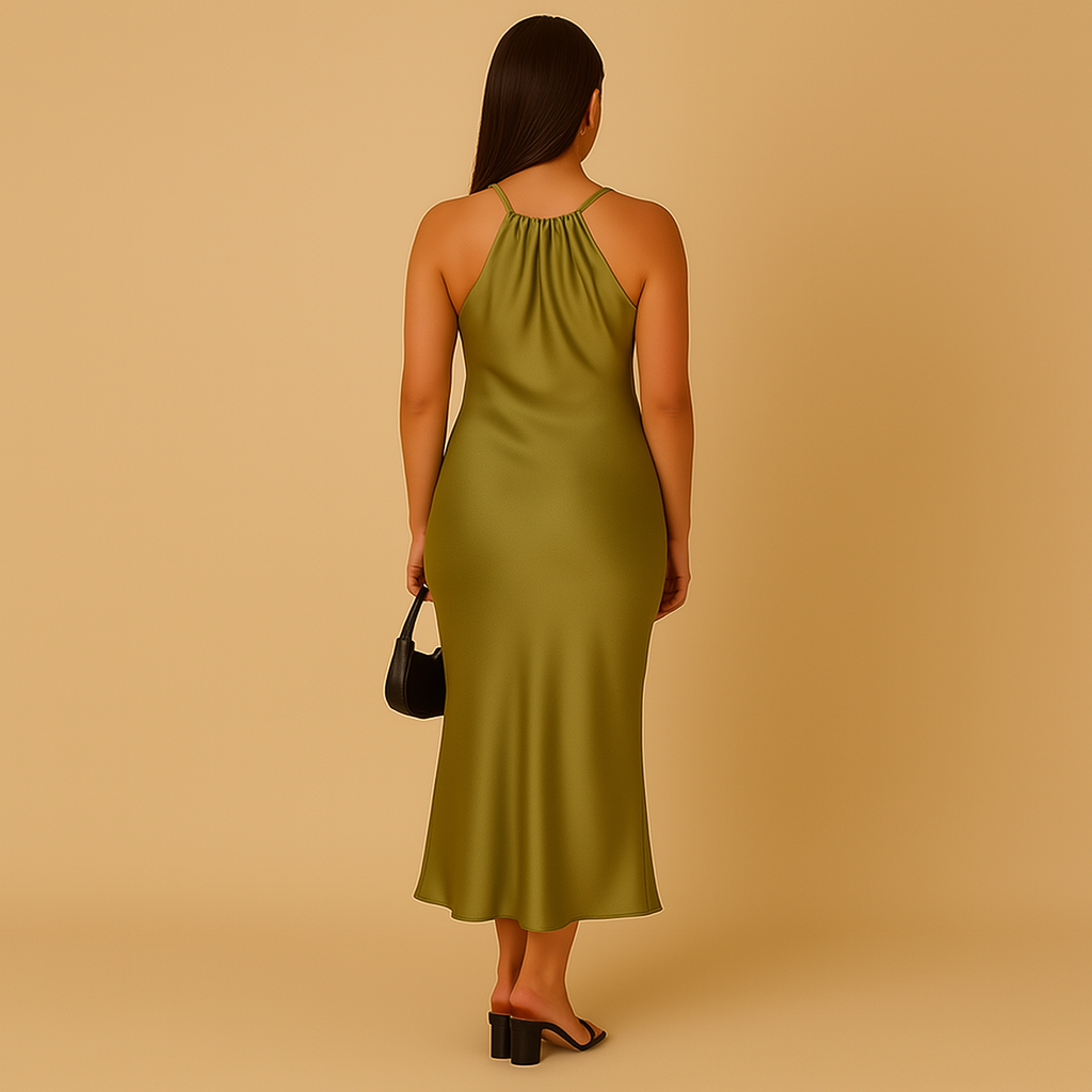 Satin wrap dress with long sleeves for women | Natasa 1