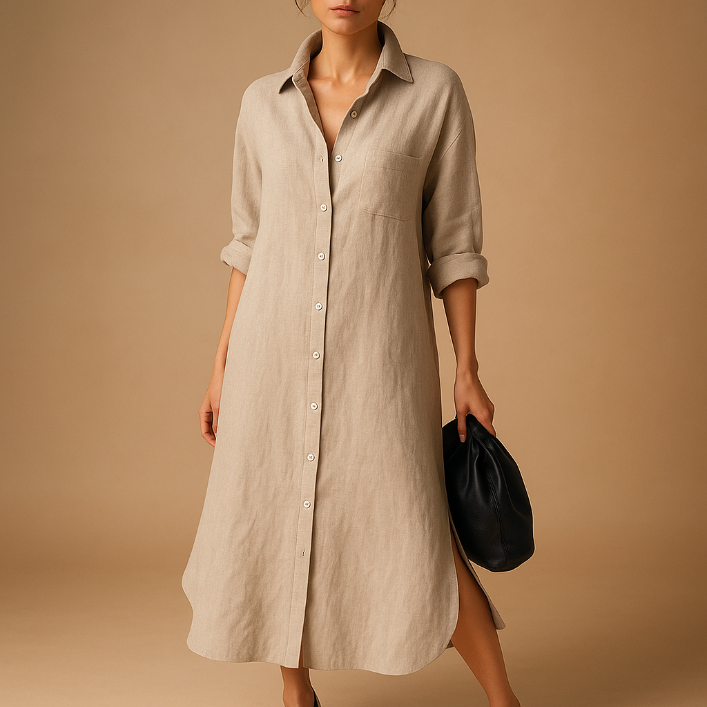 Shirt-style hemp blend dress for women | Isabelle 0