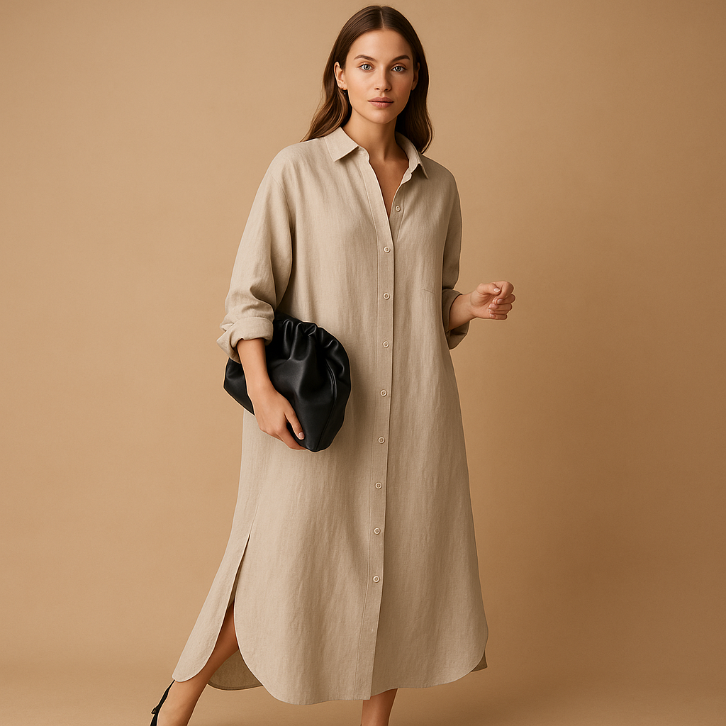 Shirt-style hemp blend dress for women | Isabelle 1