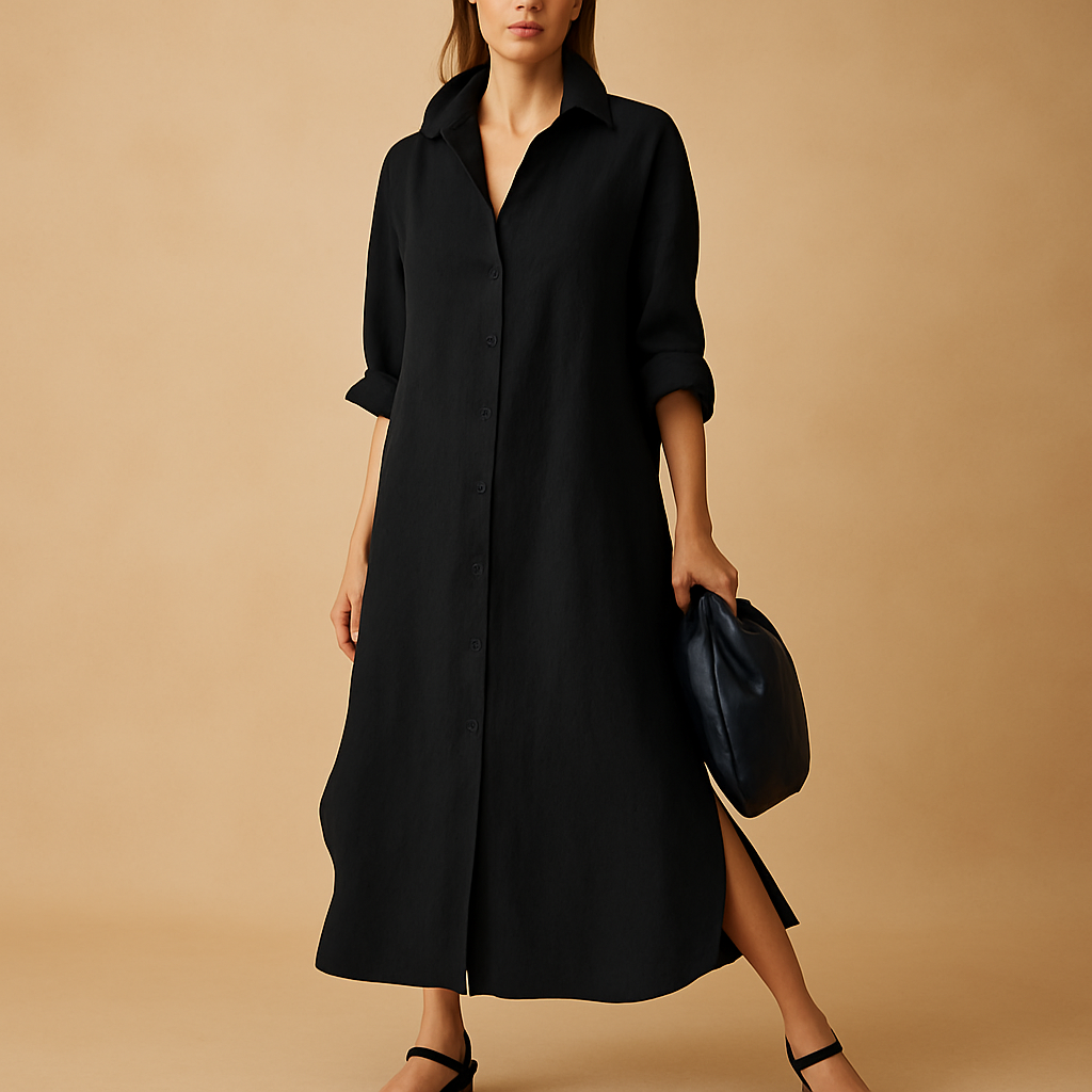 Shirt-style hemp blend dress for women | Isabelle 2