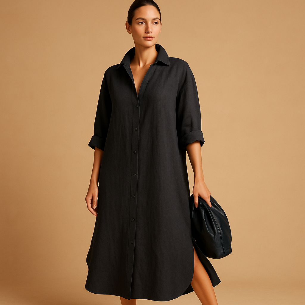 Shirt-style hemp blend dress for women | Isabelle 3