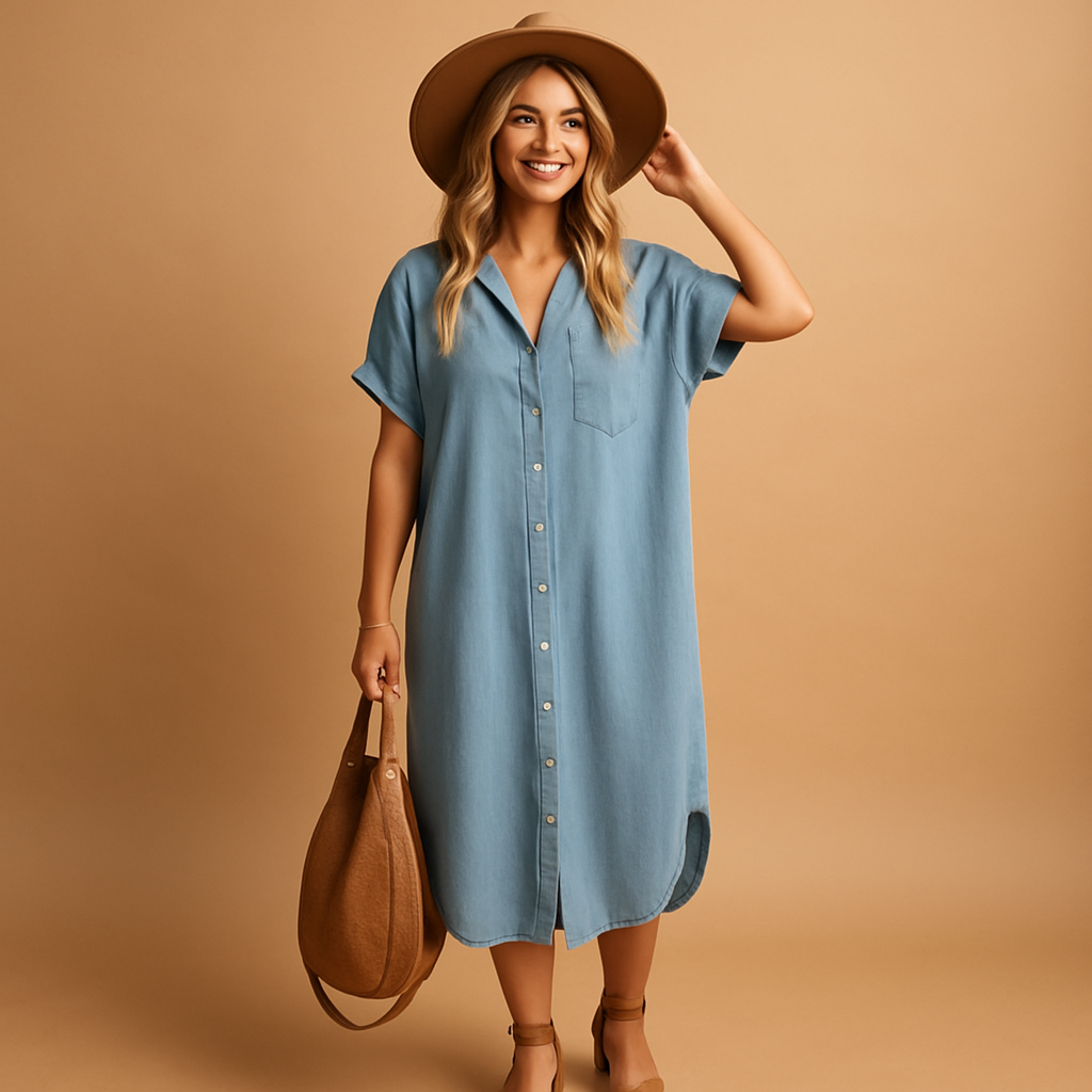 Sky blue summer dress with loose fit for women | Elina 1