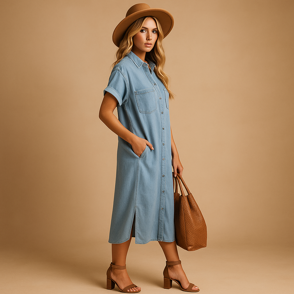 Sky blue summer dress with loose fit for women | Elina 2