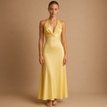 Sleeveless satin halter evening dress for women | Giselle 0