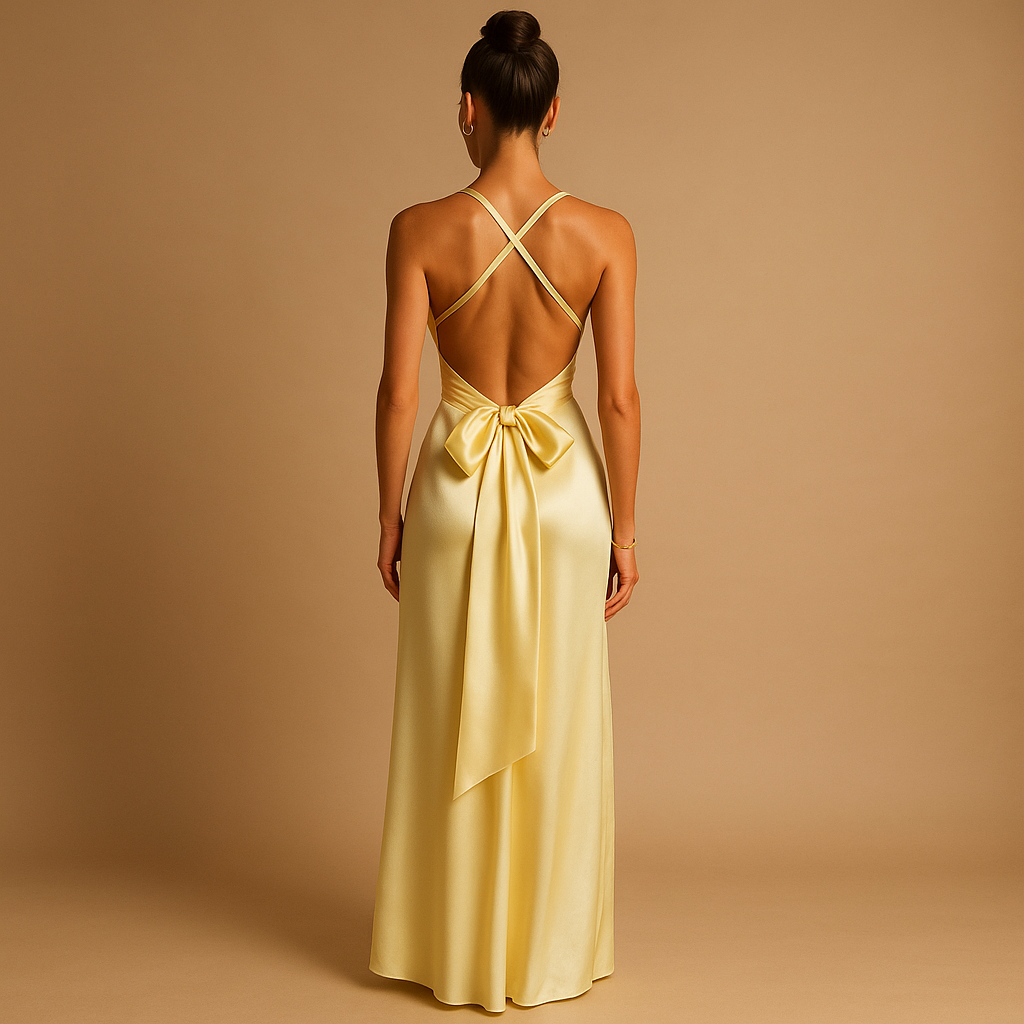 Sleeveless satin halter evening dress for women | Giselle 1