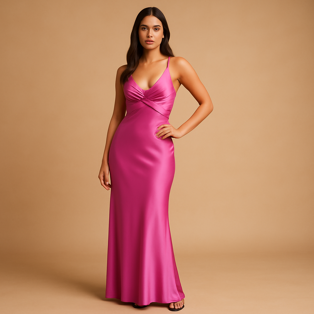 Sleeveless satin halter evening dress for women | Giselle 2