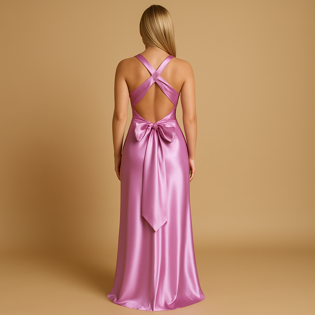 Sleeveless satin halter evening dress for women | Giselle 4