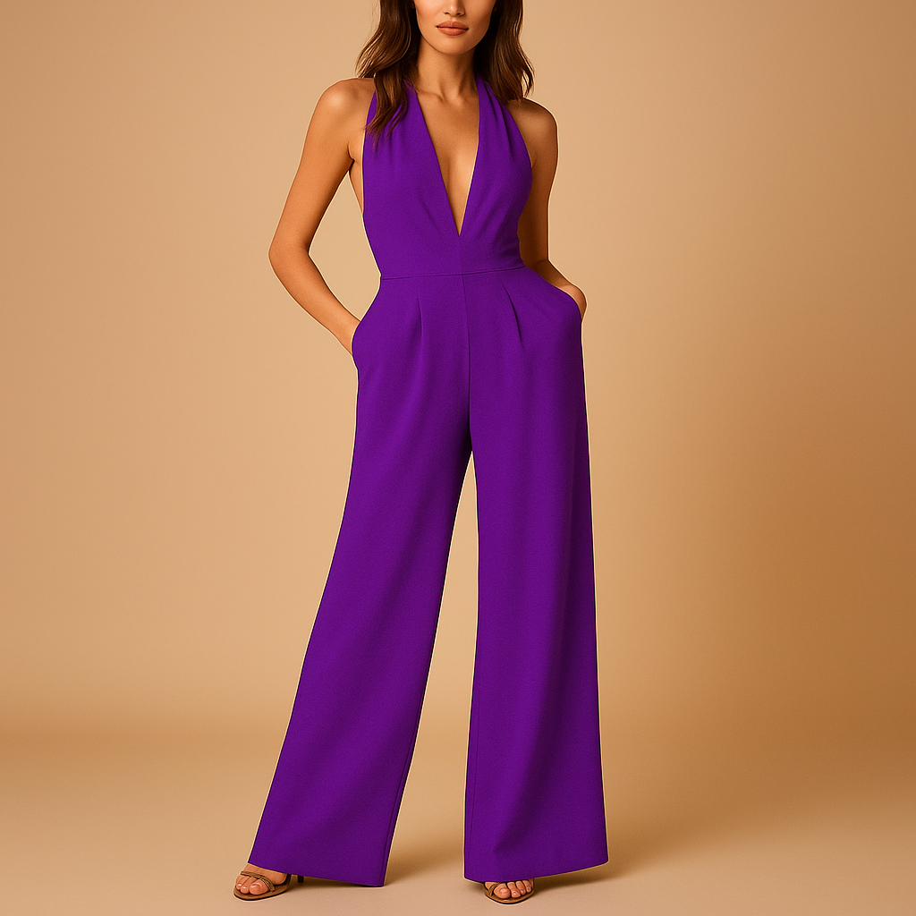 Sleeveless wide-leg jumpsuit with deep V-neck for women | Tessa 3