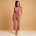 Tailored jumpsuit with cap sleeves and belt for women | Yasmine 0