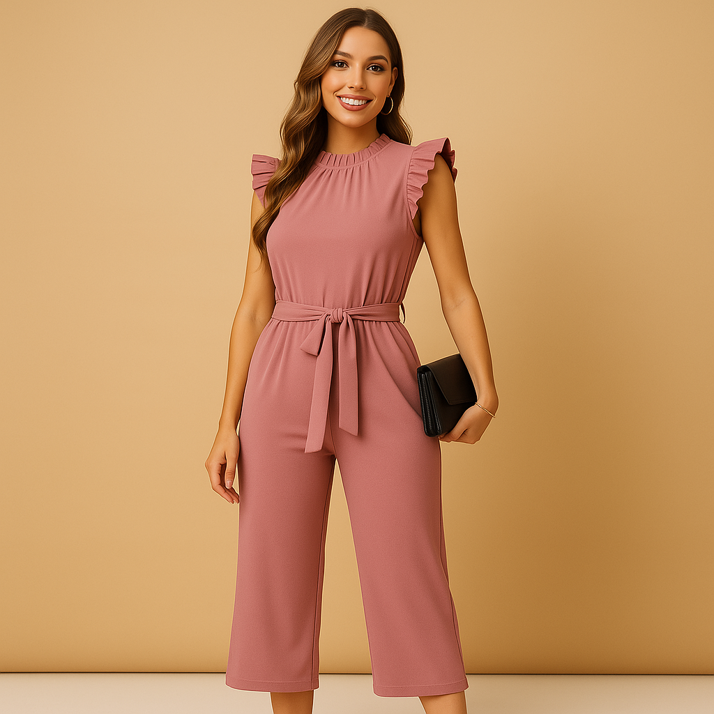 Tailored jumpsuit with cap sleeves and belt for women | Yasmine 1