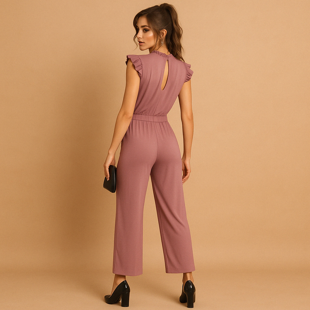 Tailored jumpsuit with cap sleeves and belt for women | Yasmine 2