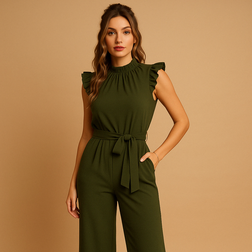 Tailored jumpsuit with cap sleeves and belt for women | Yasmine 3